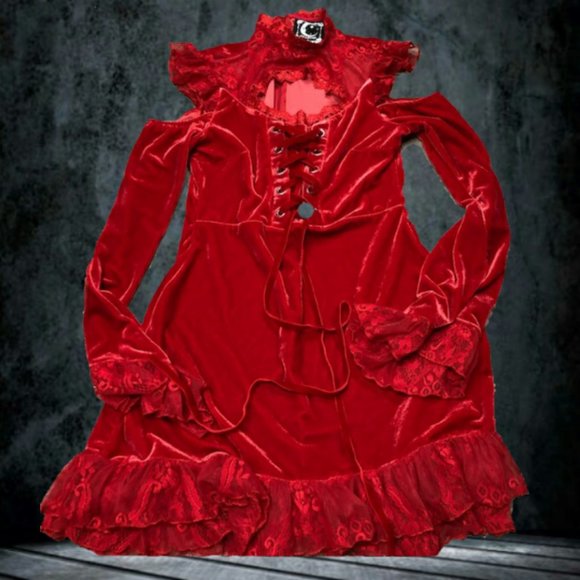 KILLSTAR BLOOD VOW LACE DRESS SCARLET Red WOMENS M - Picture 3 of 7